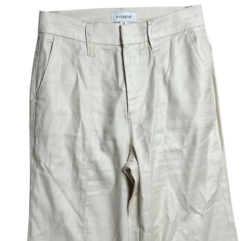 Evereve Womens 25 Beige Linen Blend High Rise Wide Leg Trousers - Picture 2 of 7